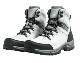 White hiking boots with black accents and laces