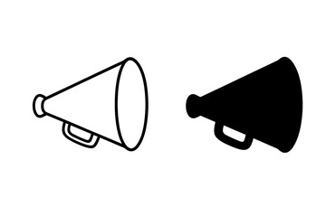 Black and white megaphone symbols for communication and public announcements
