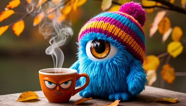 This charming and humorous image is perfect for greeting cards, children's content, social media posts, advertising for cafes, and unique seasonal marketing campaigns.