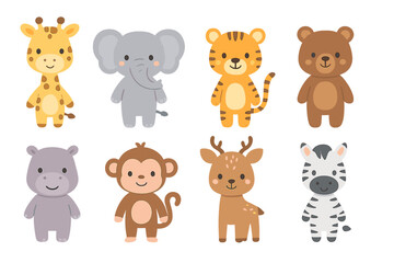 Obraz premium Collection of cute safari and forest animals including giraffe elephant tiger bear and monkey