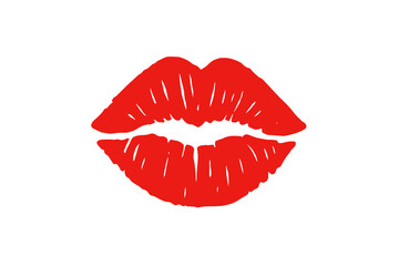Sensual bright red lip print mark isolated on white background symbolizing passion and romance