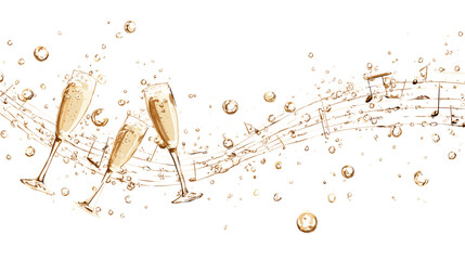 Champagne Glasses with Musical Notes and Bubbles
