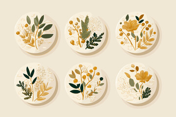 Elegant Korean Floral Circle Pattern with Gold Accent