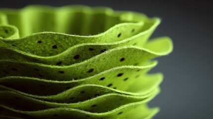 Layered green felt bowl features wavy edges and a unique texture, perfect for decorative use in contemporary home settings, adding a touch of artistry and style
