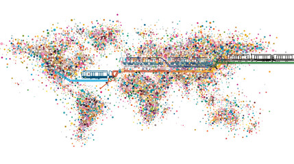 Colorful World Map with Train Illustration