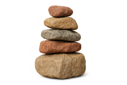 Zen stone stack showing balance, stability, harmony, and meditation, creating a calming visual on transparent background