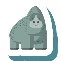 Stylized Illustration of a Gray Gorilla Facing Forward With A Smiling Expression On A Transparent Background