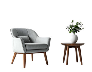 Fototapeta premium Cozy armchair with a side table and greenery
