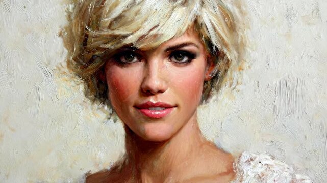 Artistic Digital Painting of a Beautiful Woman with Short Blonde Hair.