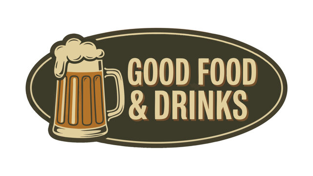 Pub and grill retro sign vector – dark green amber badge with beer mug and vintage text. Dark green and amber retro pub sign vector featuring beer mug with foam, diner-inspired typography.