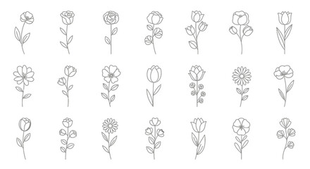 Minimalistic flower icon set with assorted floral designs offering a touch of elegance and
