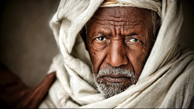 Intense Close Up Portrait of an Elderly Man with a Turban.