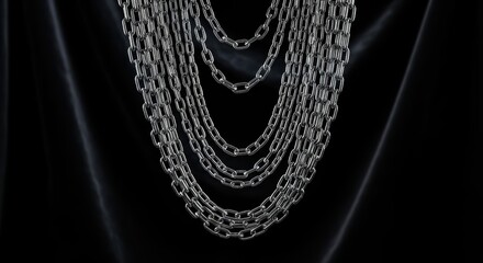 Elegant multi-layer metallic chain necklace on black velvet background