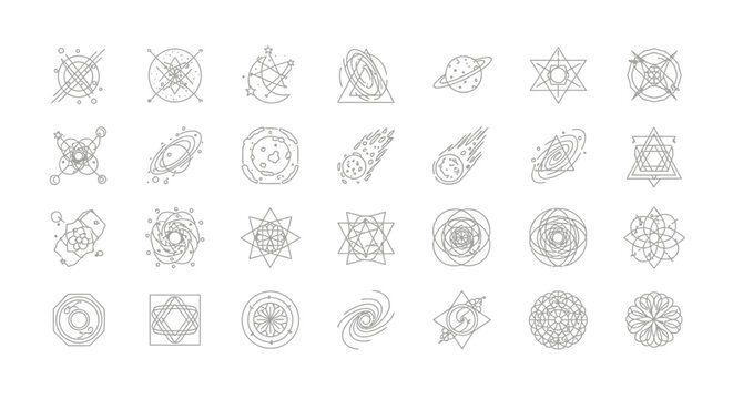 Celestial Alchemy: A Line Art Collection of Cosmic Elements and Geometric Symbols