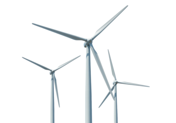 Isolated Wind Turbines Group Against Clear Sky, Renewable Energy Concept, Sustainability Ideas