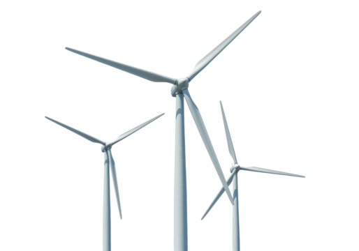 Isolated Wind Turbines Group Against Clear Sky, Renewable Energy Concept, Sustainability Ideas