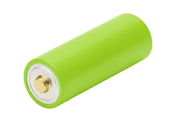 Isolated single green rechargeable battery ready for use, saving the Earth with clean energy