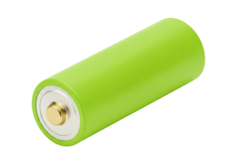 Isolated single green rechargeable battery ready for use, saving the Earth with clean energy