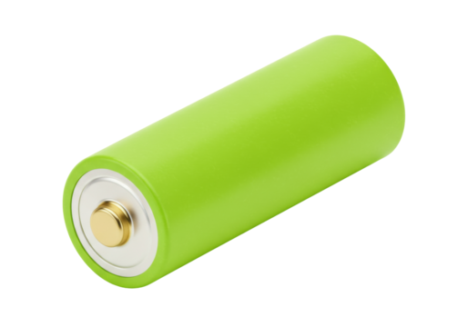 Isolated single green rechargeable battery ready for use, saving the Earth with clean energy