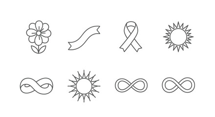Assorted line icons representing nature, causes, and abstract concepts in unity
