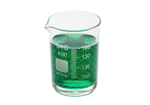 Isolated beaker with green liquid for chemical experiments or scientific research purposes - Powered by Adobe