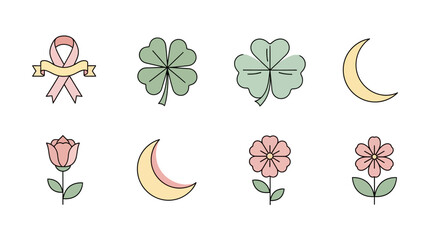 Pastel themed illustrated icons featuring symbols of hope, nature and celestial elements