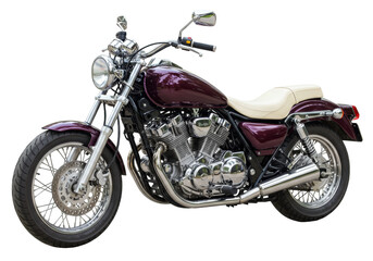 Isolated Burgundy Custom Motorcycle Classic Cruiser Style, a Powerful Touring Vehicle © Federica