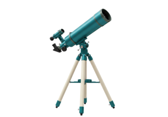 Isolated refracting telescope with tripod, a tool used in astronomy for observing the sky