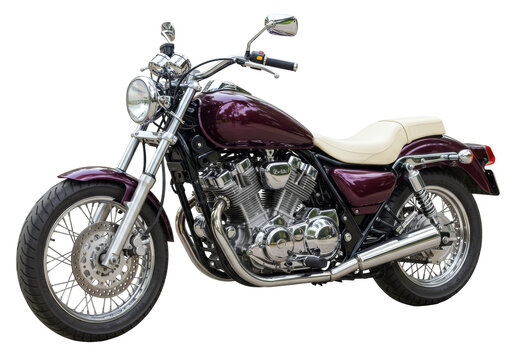 Isolated Burgundy Custom Motorcycle Classic Cruiser Style, a Powerful Touring Vehicle