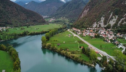 Aerial view of a serene river