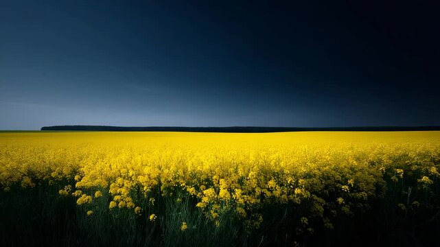 4K vibrant yellow flowers form perfectly aligned rows, creating a striking geometric pattern against the bright natural backdrop. The sunlight enhances the rich contrast between