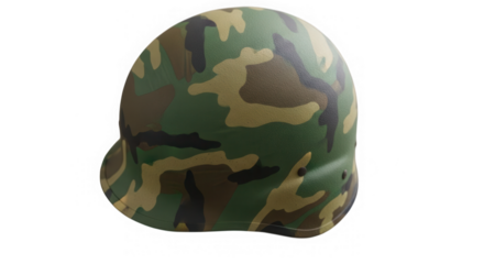 Military helmet with camouflage pattern isolated on transparent background