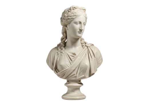 Isolated bust of Roman goddess Diana, a classic marble statue from an ancient world culture