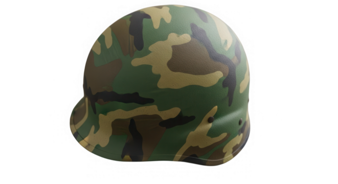 Military helmet with camouflage pattern isolated on transparent background