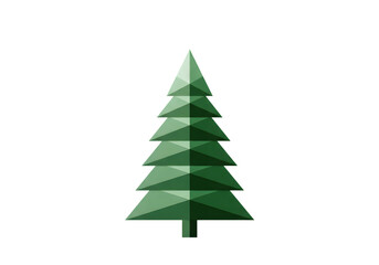 Obraz premium Geometric Green Fir Tree Illustration on White Background, Triangle Design Pine Icon
