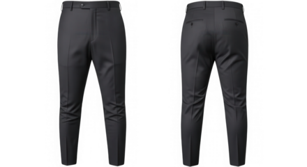 Men's dark gray formal dress pants front and back isolated on transparent background