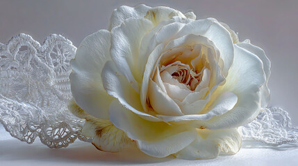 A white rose in delicate white lace