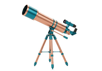 Isolated refracting telescope on tripod for astronomy and stargazing, equipment for space travel