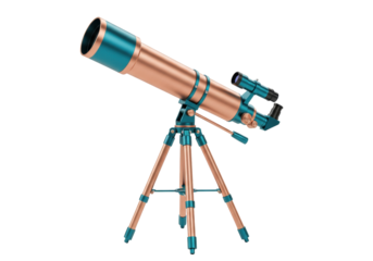 Isolated refracting telescope on tripod for astronomy and stargazing, equipment for space travel