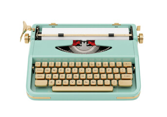 Isolated Mint green vintage typewriter on display as a retro communication tool from the past © Natasha