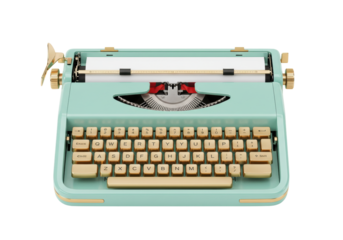 Isolated Mint green vintage typewriter on display as a retro communication tool from the past