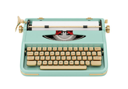 Isolated Mint green vintage typewriter on display as a retro communication tool from the past