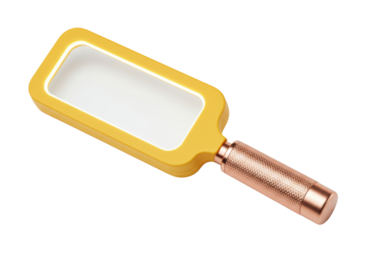 Isolated rectangular magnifying glass with bronze handle, enhancing vision for reading