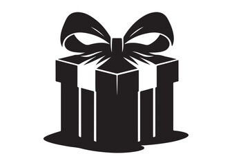 Present gift box logo silhouette vector, Gift box icon logo silhouette, merry christmas and happy new year gift box silhouette logo vector illustration on a white background.