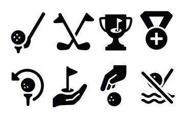 Obraz premium Golf icons set: minimalist black silhouette designs for sports and recreation themes