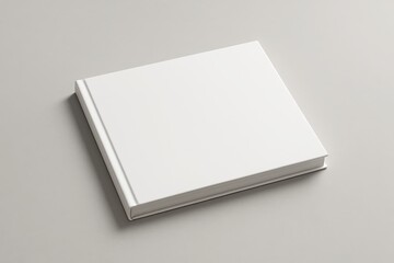 Minimalist blank white landscape hardcover book mockup lying on light gray surface, showcasing clean design for branding or publishing projects. Ai generative