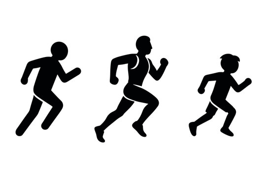 Silhouette of three runners in sequence: child, adult, senior in motion