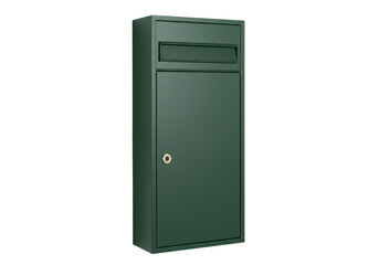 Isolated metal mailbox, modern green outdoor mail box for house entrance, secure locking system