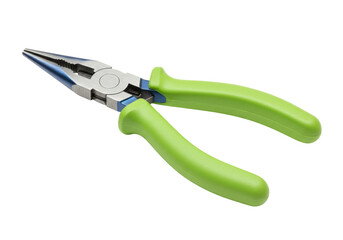 Fototapeta premium Isolated needle-nose pliers with green plastic handles open in a V-shape on seamless background