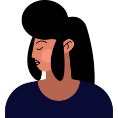 Stylized Portrait of a Woman With Black Hair and Closed Eyes Wearing a Dark Blue Top Against a Transparent Background Minimalist Graphic Design